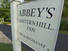 The sign out front of Abbey's Lantern Hill Inn