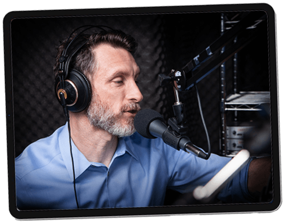 Mike Michalowicz recording a podcast